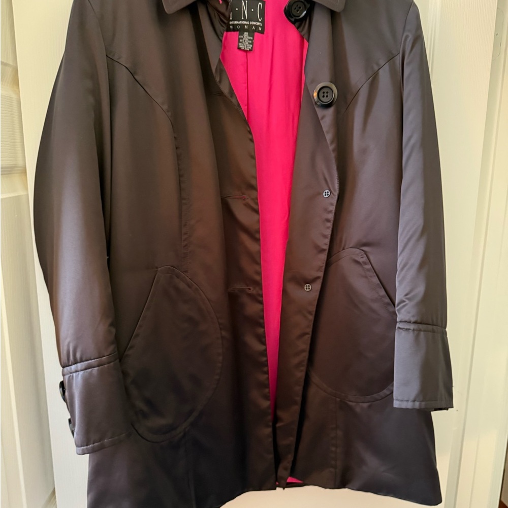 INC International Concepts Women's Black Trench Coat with Pink Interior